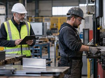 profissional de sst realiza avaliação de riscos ocupacionais em posto de trabalho industrial